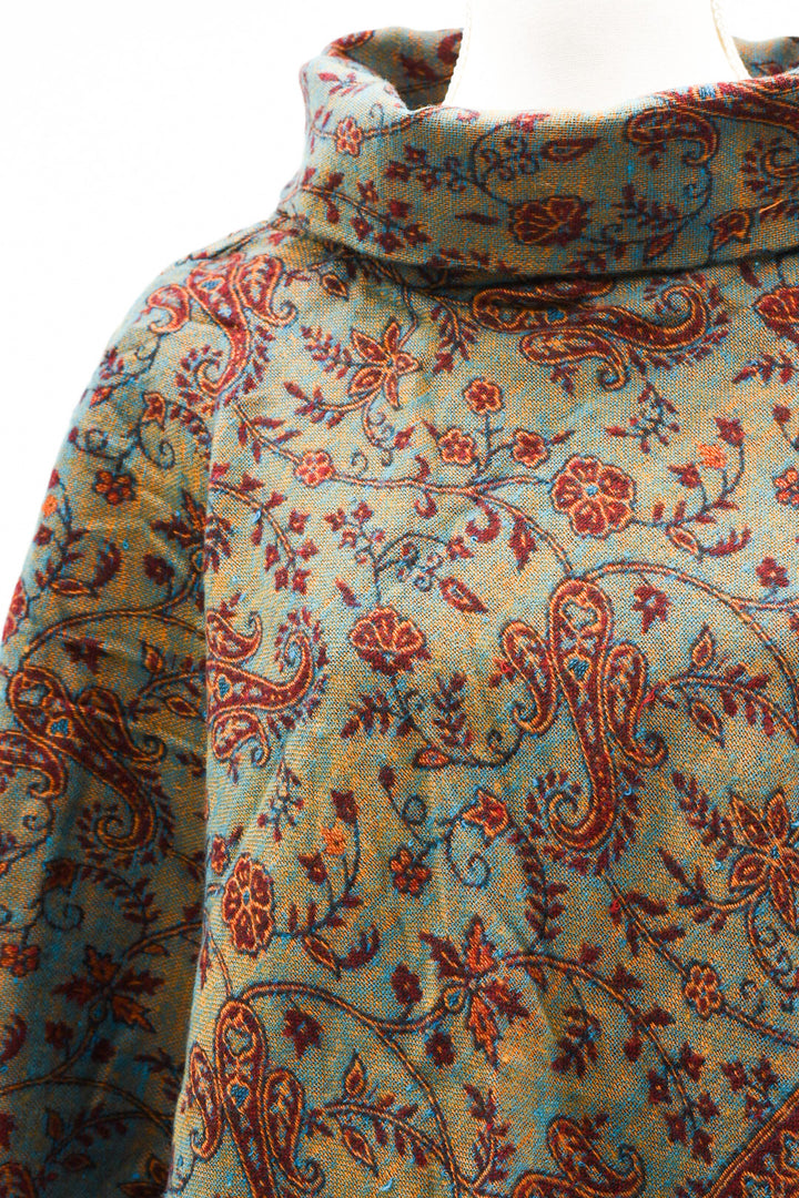 Cozy poncho FLORA | for women | turquoise/orange/red | warm throw