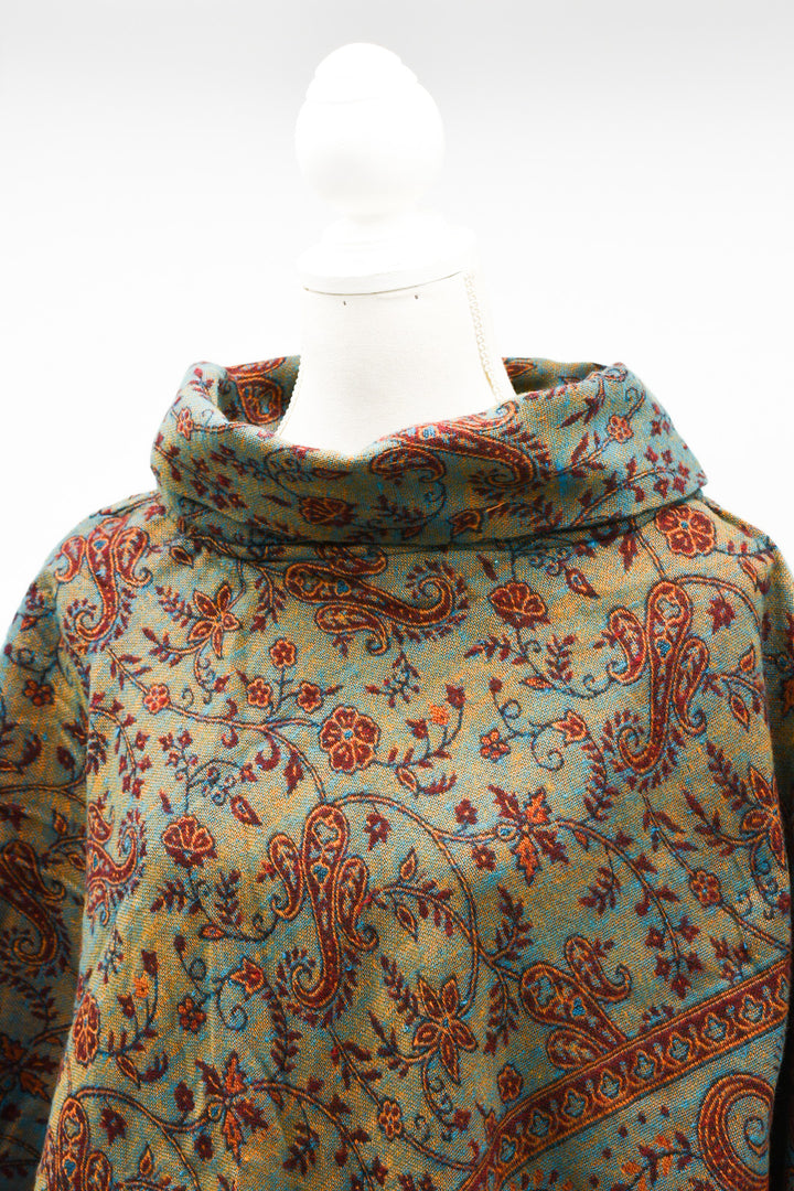 Cozy poncho FLORA | for women | turquoise/orange/red | warm throw