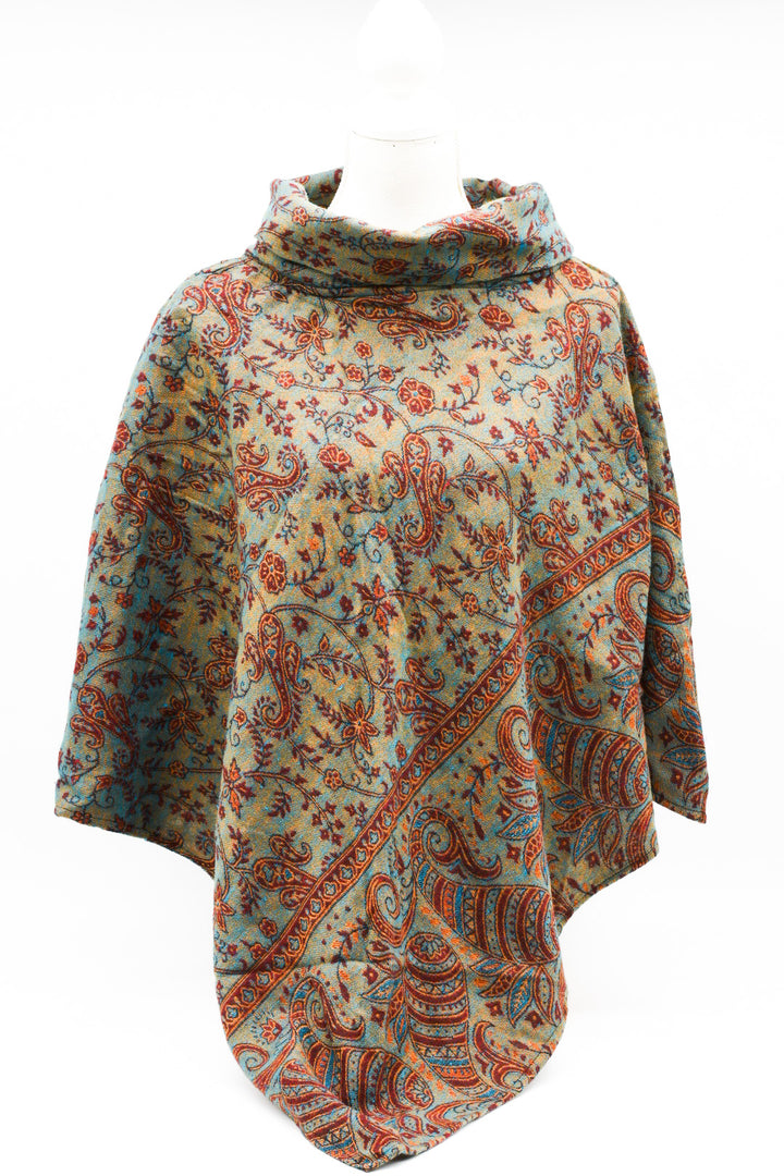 Cozy poncho FLORA | for women | turquoise/orange/red | warm throw