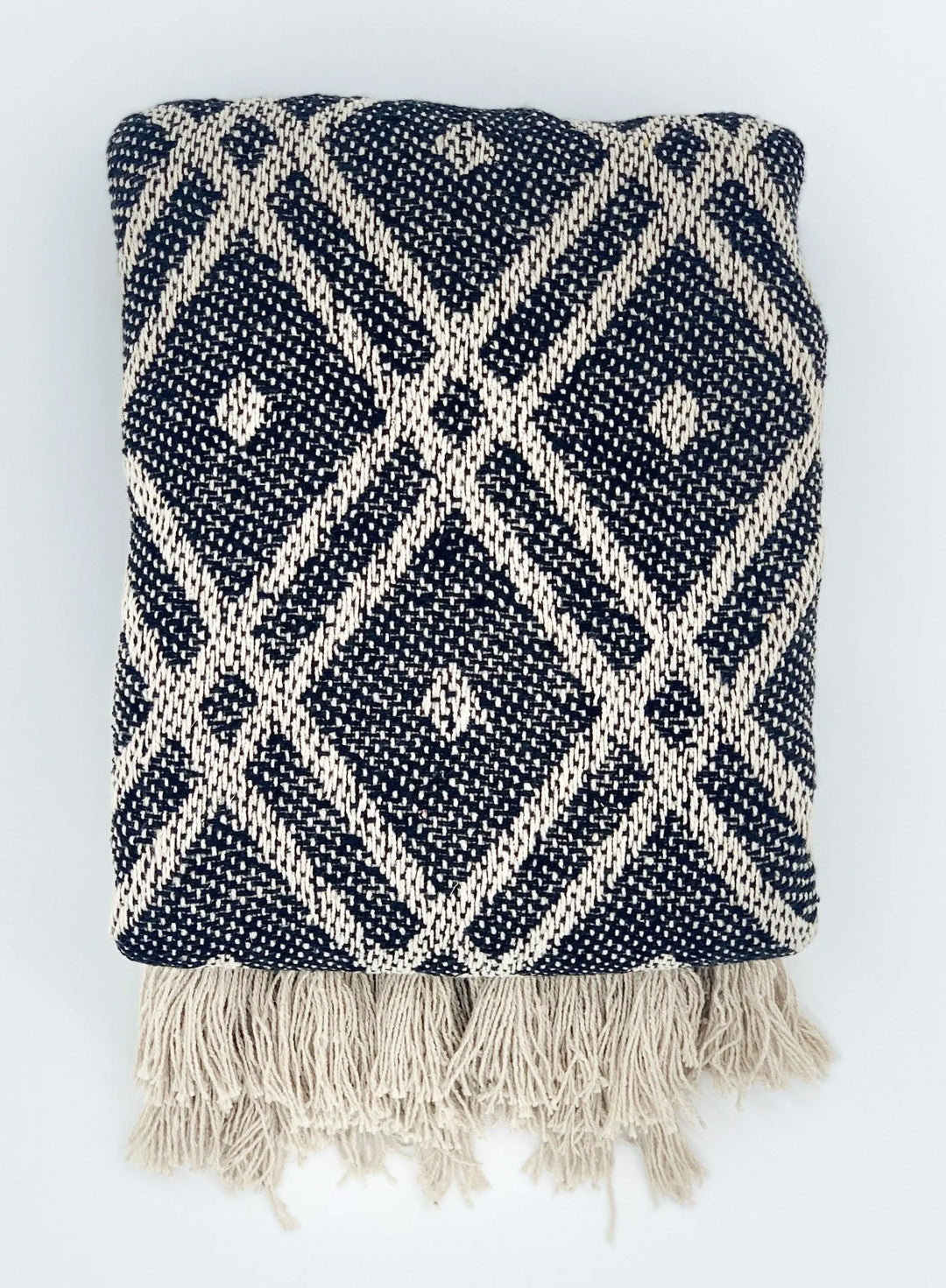Decke aus Baumwolle Boho Style Schwarz Weiß gefaltet