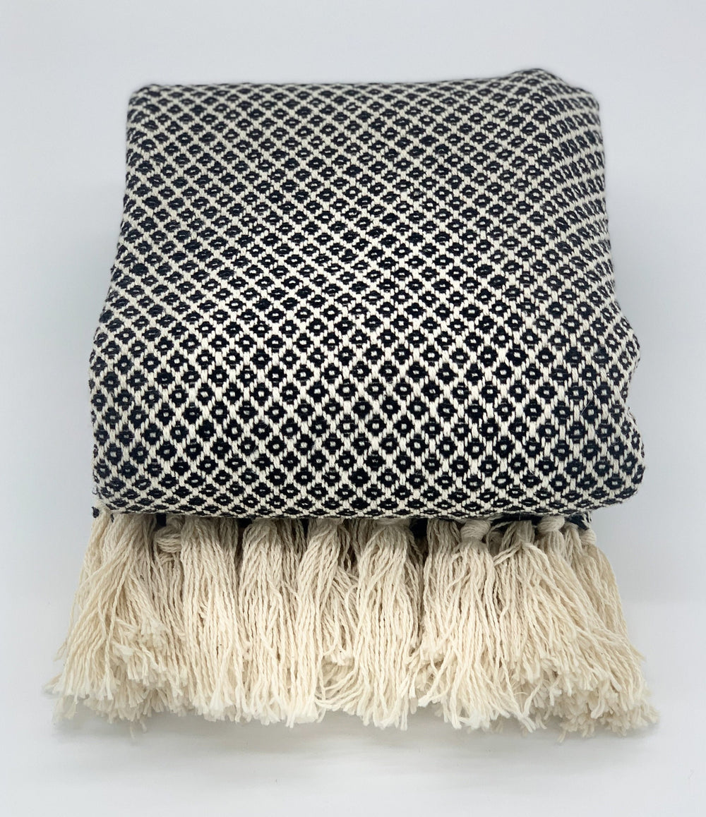 Decke aus Baumwolle Boho Style Schwarz-Weiß von oben