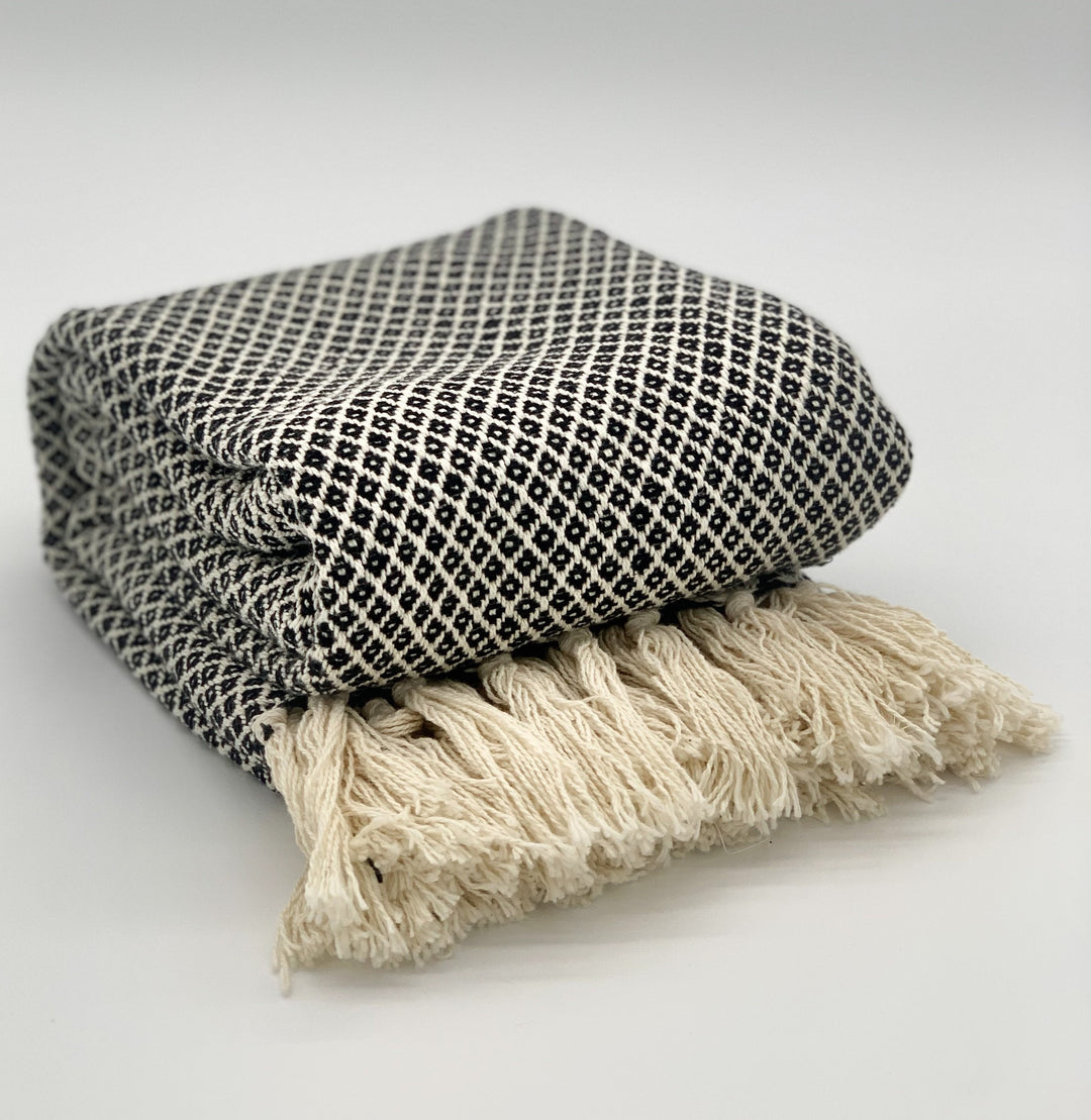 Decke aus Baumwolle Boho Style Schwarz-Weiß