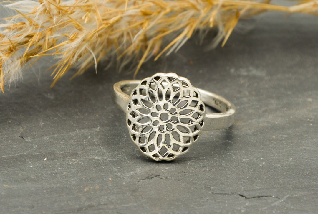 Mandala Ring 925er Sterling Silber von vorne