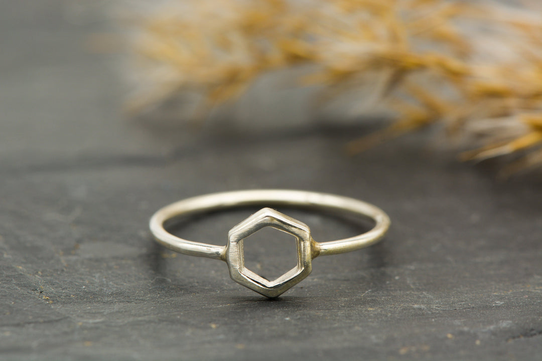 Hexagon Ring 925er Sterling Silber von vorne