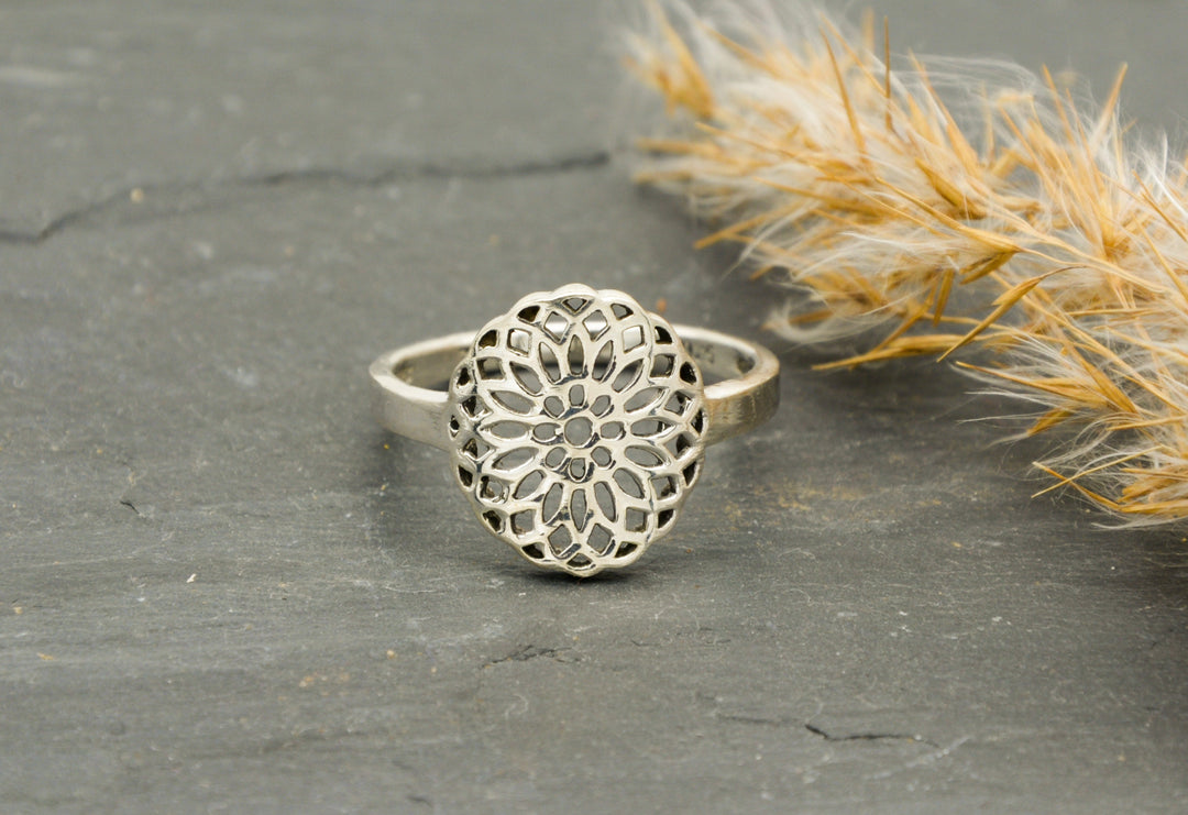 Mandala Ring 925er Sterling Silber Nahaufnahme Mandala Muster