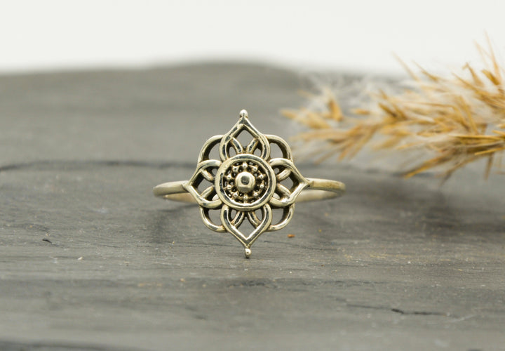 Mandala Ring 925er Sterling Silber Nahaufnahme Mandala Muster