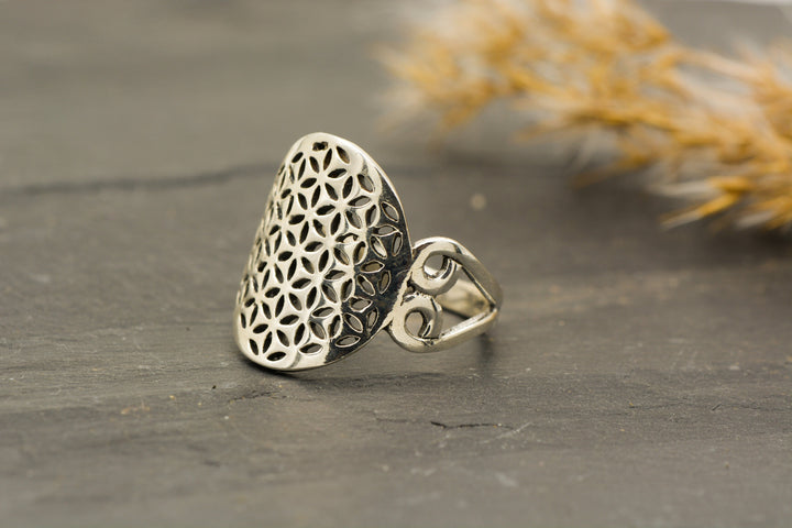 Blume des Lebens Ring 925er Sterling Silber