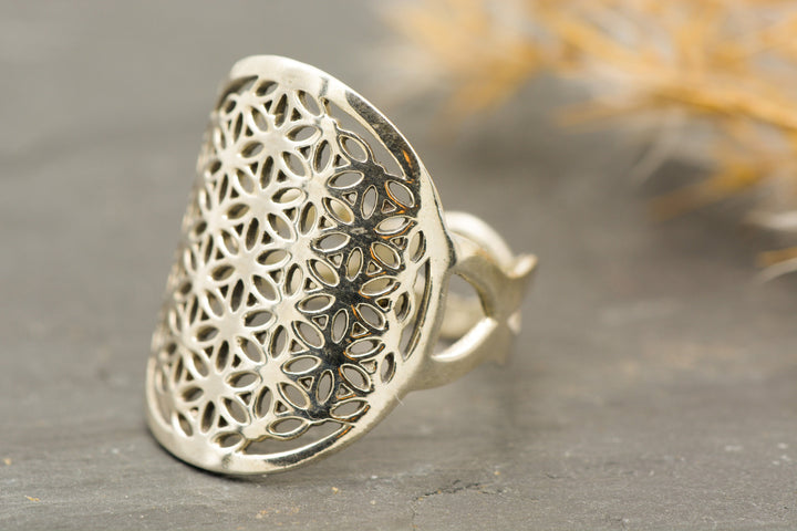 Blume des Lebens Ring 925er Sterling Silber Nahaufnahme Muster rechts