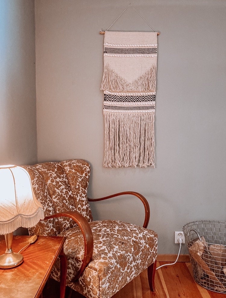 Boho Wandbehang | Wandteppich | Weiß-Schwarz